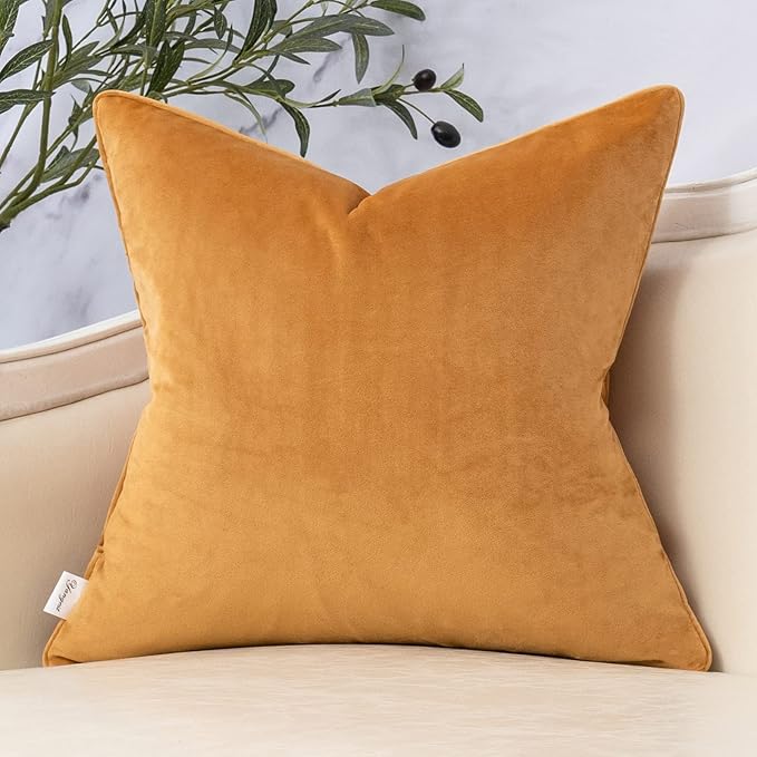 Yangest Orange Yellow Square Throw Pillow Cover Wavy Velvet Cushion Cover Modern Zippered Pillowcase for Sofa Couch Bedroom Living Room Chair, 20 x 20 Inch