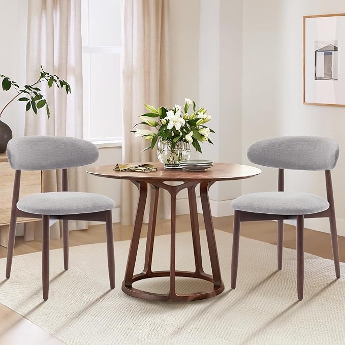COLAMY Wooden Dining Chairs Set of 6, Modern Fabric Upholstered Kitchen Side Chairs, Farmhouse Dining Room Chairs with Foot Pegs, Green