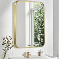 Matte Gold Mirror, 20x28 Inch Brushed Gold Mirror, Aluminum Alloy Framed Vanity Mirror, Rounded Rectangle Bathroom Mirror for Over Sink, Anti-Rust Wall Mirror (Horizontally or Vertically)