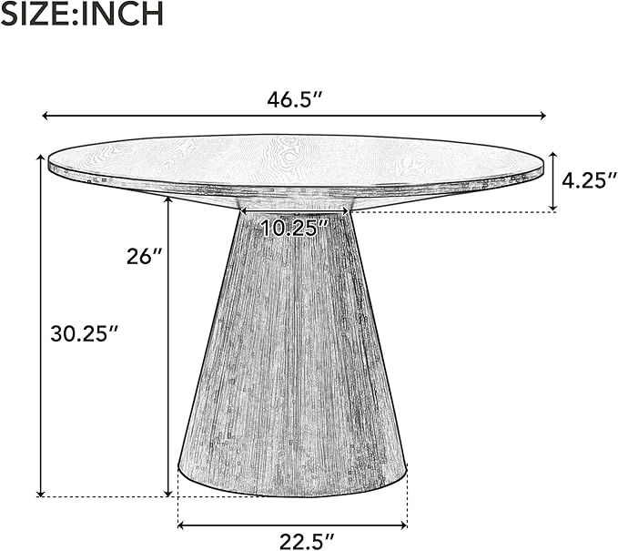 Wooden Kitchen Round Dining Table for 4-6, Round Kitchen Table with Circular Tabletop with Wood Pedestal Base, Rustic Farmhouse Furniture
