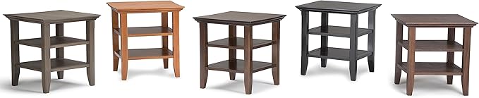 SIMPLIHOME Acadian SOLID WOOD 19 inch Wide Square Transitional End Table in Farmhouse Grey for the Living Room and Bedroom