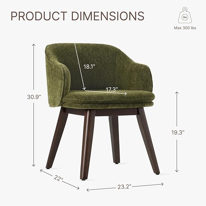Wooden Dining Chairs Set of 4, Fabric Upholstered Modern Dining Room Chairs with Barrel Backrest & Double-Layer Thick Cushion for Living Room, Restaurant, Kitchen and Café, Green, 2 Boxs