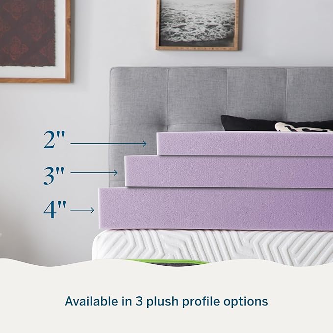 Lucid 3 Inch Lavender Infused Memory Foam Mattress Topper - Ventilated Design – Pressure Relieving Bed Topper - Mattress Pad – CertiPur Certified - King Size
