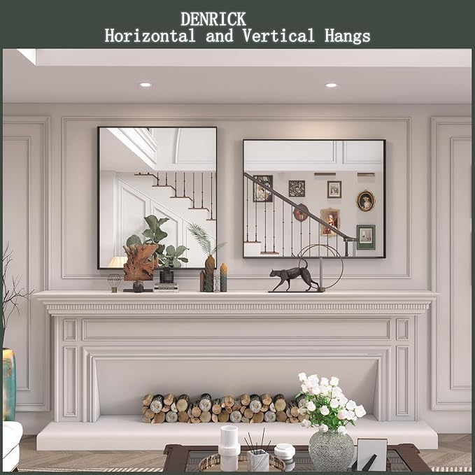 DENRICK 30X36 Inch Black Metal Framed Bathroom Mirror for Wall, Brushed Black Bathroom Vanity Mirrors, Anti-Rust, Tempered Glass, Hangs Horizontally or Vertically