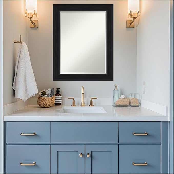 Amanti Art Black Bathroom Mirror for Over Sink, 29x23 Abbey Black Rectangle Vanity Mirror, Medium Traditional Frame, Hangs Horizonally and Vertically, Bathroom Wall Decor, Beveled Edge
