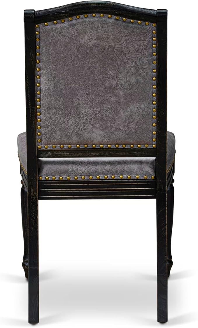 NEMA9-SBB-34 9-pc Modern Dining Set Consists of a Mid Century Dining Table and 8 Dark Grey Polyester Chairs with Button Tufted Back, 44x100 Inch, Sand Blasting Black