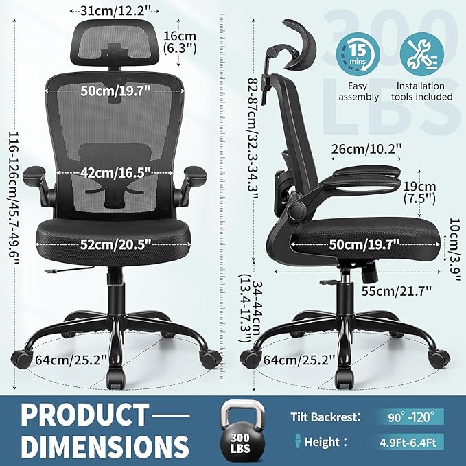 FelixKing Ergonomic Office Chair, Headrest Desk Chair with Adjustable Lumbar Support, Home Office Swivel Task Chair with High Back and Armrest, Adjustable Height Gaming Chair(Black),Pack of 10