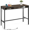 VASAGLE Bar Table with Power Outlets, 47.2 Inches Long Bar Height Pub Table, Rectangular High Top, with Movable Drawer, 2 Hooks, Narrow Storage for Kitchen, Dining, Entryway, Ash Brown