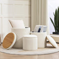 Round Set of 3 Ottoman with Storage-Upholstered Velvet Vanity Stool for Modern Multifunctional Coffee Table Padded Seat Foot Rest for Living Room and Bedroom (White)