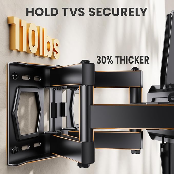 50 55 65 inch Full Motion TV Wall Mount for 32-70 inch TV Bracket, Dual articulating Arms Mount, Tilt Swivel Extension Level, Max VESA 400x400mm, 16" Studs, 110 lbs,Fit Most 40 43 50+ TVs