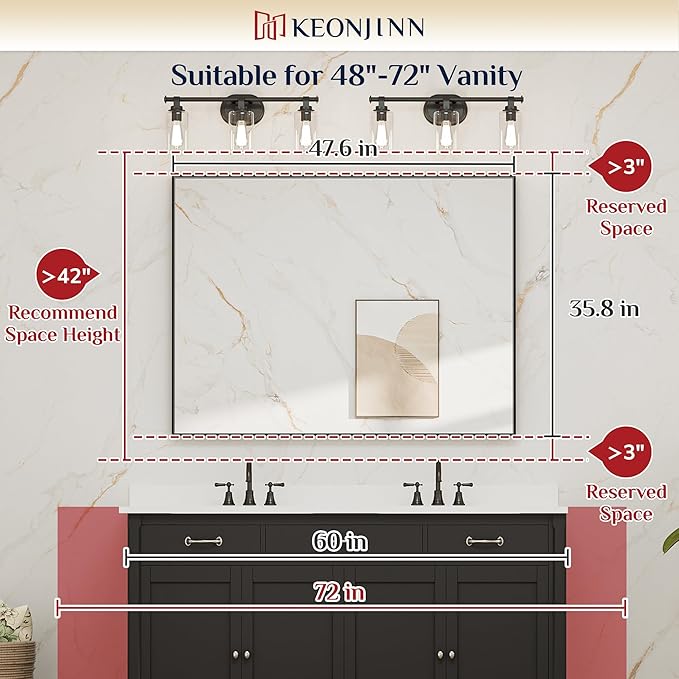 Keonjinn Gold Bathroom Mirror 48” x 36” Brushed Gold Metal Framed Mirror Rectangular Large Wall Mirror Square Corner Gold Vanity Mirror Oversized Rectangle Mirror for Over Sink(Horizontal/Vertical)