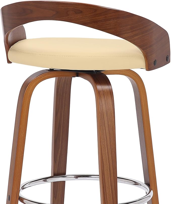 Armen Living Sonia 30" Bar Height Swivel Cream Faux Leather and Walnut Wood Bar Stool - Set of 2
