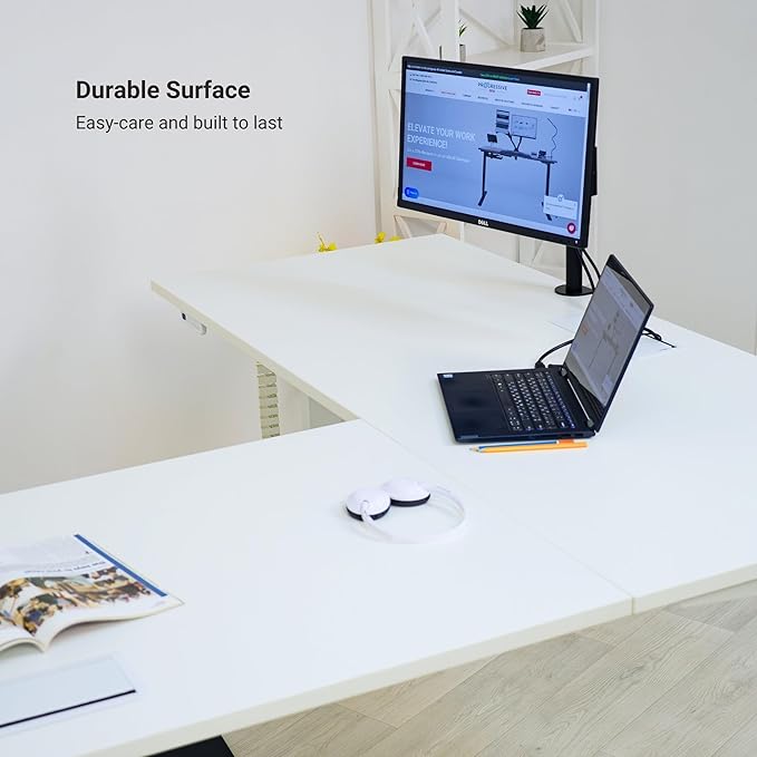 Progressive Desk Stand Up Height Adjustable Electric Standing Desk - L Shaped 60" x 72" Corner Computer Rising Workstation Table - Black Frame, Gray Oak Top