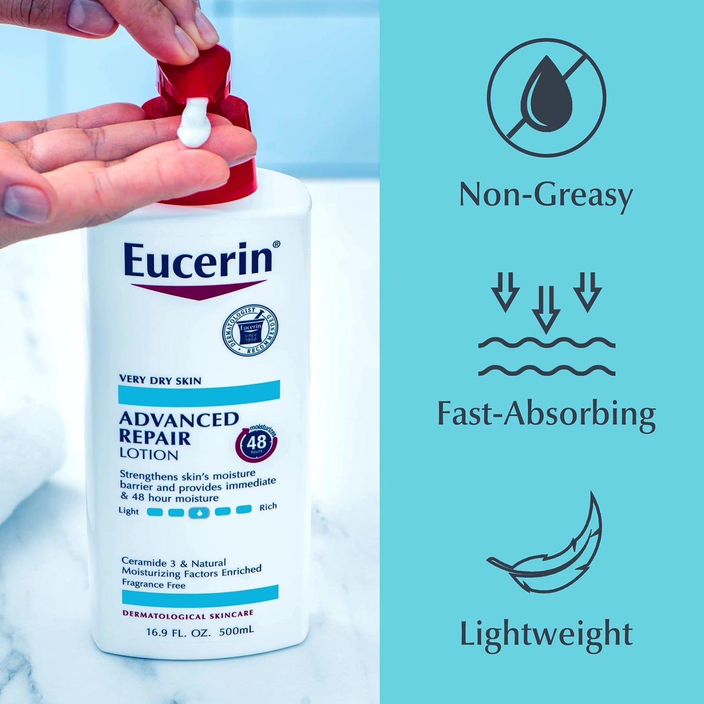 Eucerin Advanced Repair Unscented Body Lotion for Dry Skin (16.9 Fl Oz) + Advanced Cleansing Body and Face Cleanser for Sensitive Skin, Fragrance Free (16.9 Fl Oz)