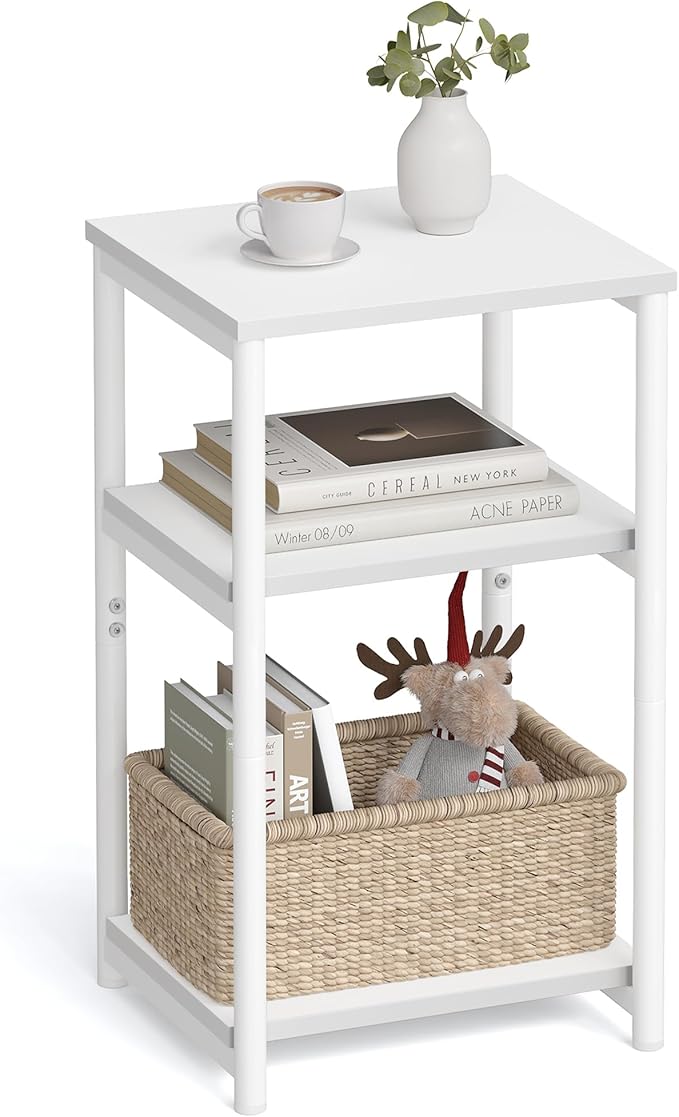 VASAGLE Side Table, Small End Table, Tall Nightstand for Living Room, Bedroom, Office, Bathroom, White ULET273W14