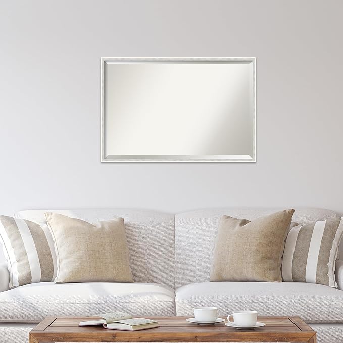 Amanti Art White Bathroom Mirror for Over Sink, 25x37 Paige White Silver Rectangle Vanity Mirror, Large Modern Contemporary Wood Frame, Hangs Horizonally and Vertically, Bathroom Wall Decor, Beveled