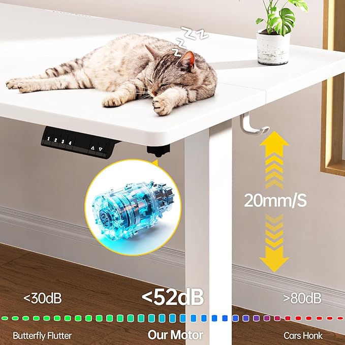 Veken 55 Inch Large Electric Standing Desk, 4 Memory Heights Adjustable,Sit to Stand Up, Work Home Office Computer Table for Study, Walking Pad, Writing, and Games, Wooden Desktop Desks, White
