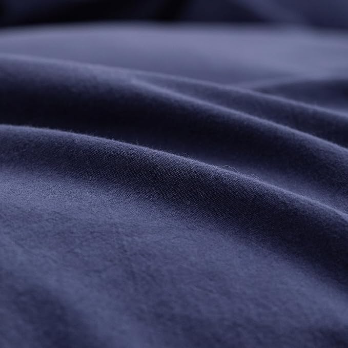 BESTOUCH Duvet Cover Set 100% Washed Cotton Linen Feel Super Soft Comfortable Chic Lightweight 2 PCs Home Bedding Set Solid Navy Blue Twin/Twin XL