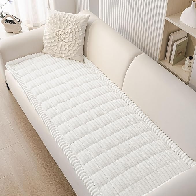 Smiry Couch Cover for Dogs Washable, Non Slip Fuzzy Pet Couch Covers for 3 Cushion Sofa Pet Friendly, Thick Soft Sofa Slipcovers Cushion Protector (White, 27.6" x 59")