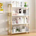 Wide Open Shelf Bookcase - Modern 4-Tier Floor Standing Display Bookshelf with Three-Side Baffles for Home and Office, Storage Shelving in Warm White with Gold Frame