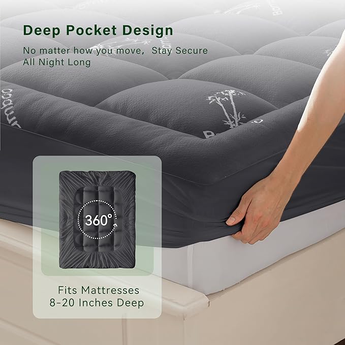 Anluoer Memory Foam Mattress Topper Twin for Back Pain, Rayon Derived from Bamboo Pillow Top Mattress Topper for Hot Sleepers,Cooling Mattress Pad with 8-21" Deep Pocket, 39x75 Inches, Dark Grey