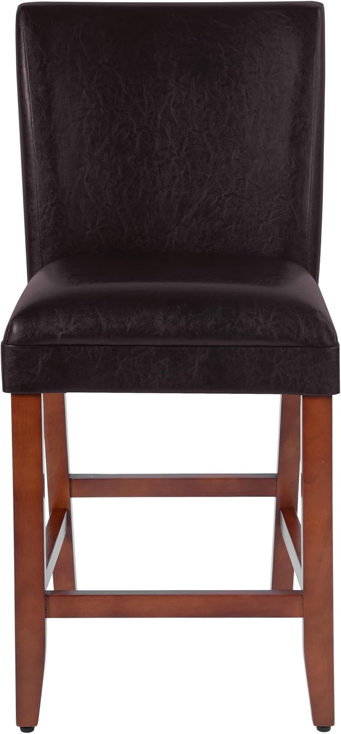 Homepop Home Decor | Classic Counter Height Bar Stools | Faux Leather 24 Inch Bar Stools | Decorative Home Furniture (Brown Faux)