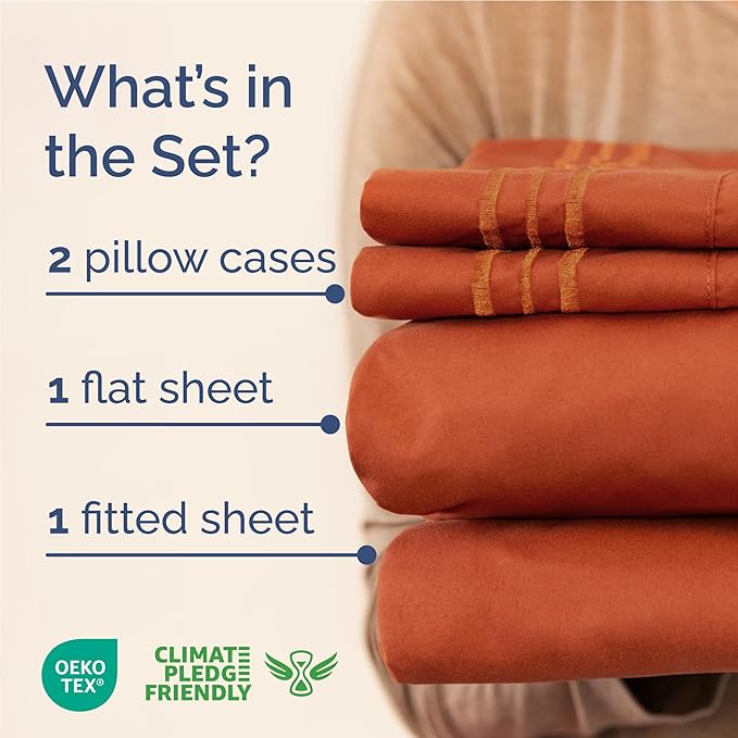 Full Size 4 Piece Sheet Set - Comfy Breathable & Cooling Bed Sheets Set - Hotel Luxury Bedding for Women, Men, Kids, Teens, Boys & Girls - Deep Pockets, Soft and Wrinkle Free - Oeko-Tex - Terracotta
