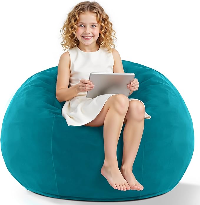 HABUTWAY 2FT Bean Bag Chair, 2' Beanbags Small Bean Bag Chairs with Filling, Teardrop Bean Bag Chair Luxurious Velvet Ultra Soft Fur with Removable Cover (Dark Green)