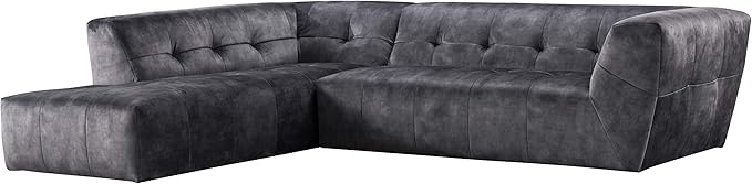 Acanva Luxury Mid-Century Velvet Tufted Low Back Sofa Set L-Shape 2-Piece Living Room Couch, 113"W Left Hand Facing Sectional, Grey