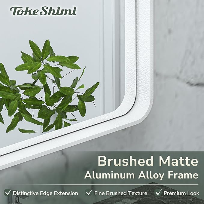 TokeShimi 48 x 24 Inch Bathroom Mirror White Vanity Wall Mirror with Metal Frame Aluminum Alloy Rounded Corner for Modern Farmhouse Wall Decor 1”Deep Set Design (Horizontal/Vertical)