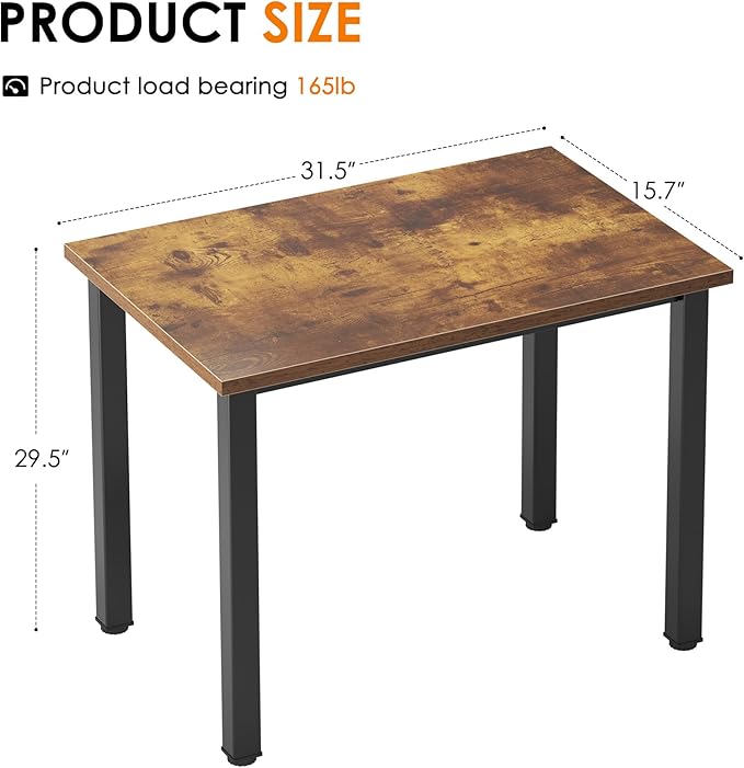 Rustic Brown 31.5 inch Sturdy Writing Desk for Small Spaces, Teens & Study - Black Metal Frame