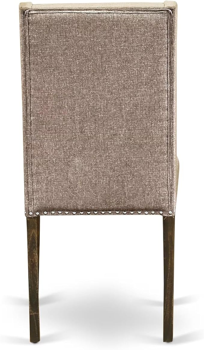 East West Furniture V797FL716-9 9 Piece Dining Room Table Set Includes a Rectangle Dining Table with V-Legs and 8 Dark Khaki Linen Fabric Upholstered Chairs, 40x72 Inch, Multi-Color