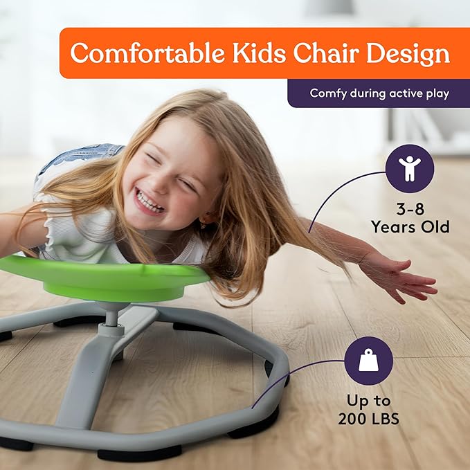 Special Supplies Spinning Chair for Kids- Versatile Kids Sit and Spin Sensory Chair for Training Body Coordination - Sensory Swivel Chair for Playroom, Bedroom, or Nursery (Green)