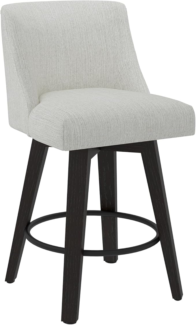 Counter Height Swivel Bar Stools Set of 4, 26 Inch Bar Stools with Footrest, Linen Fabric Upholstered Barstools with Back and Solid Wood Legs for Kitchen Island, Dining Room,Pub,White