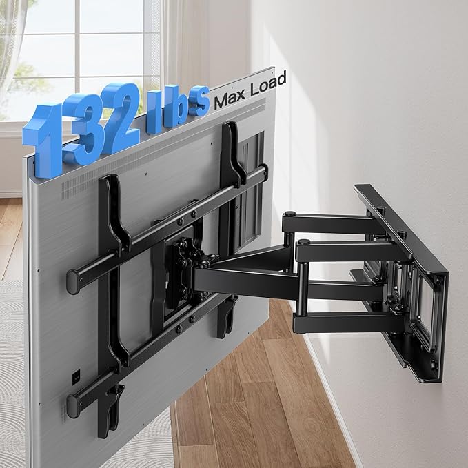 Pipishell Full Motion TV Wall Mount for Most 37-75 Inch TVs up to 132lbs, Wall Mount TV Bracket Articulating Swivel Tilt Extension Leveling Max VESA 600x400mm Fits 12/16" Wood Stud, PILFK1