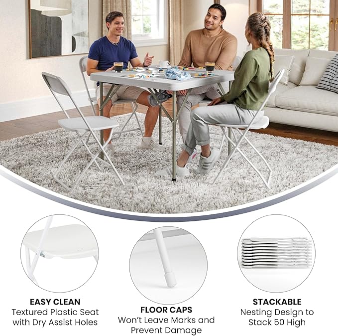 Flash Furniture Hercules Series Plastic Folding Chair - White - 20 Pack 650LB Weight Capacity Comfortable Event Chair-Lightweight Folding Chair