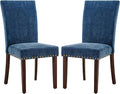 COLAMY Upholstered Parsons Dining Chairs Set of 4, Fabric Dining Room Kitchen Side Chair with Nailhead Trim and Wood Legs - Dark Blue