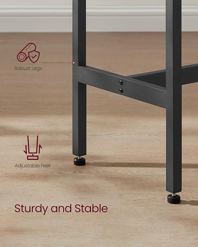 VASAGLE Bar Table, Narrow Long Kitchen Dining Table, Sturdy Metal Frame, Industrial, 15.7 x 47.2 x 35.4 Inches, Rustic White and Ink Black ULBT120B73