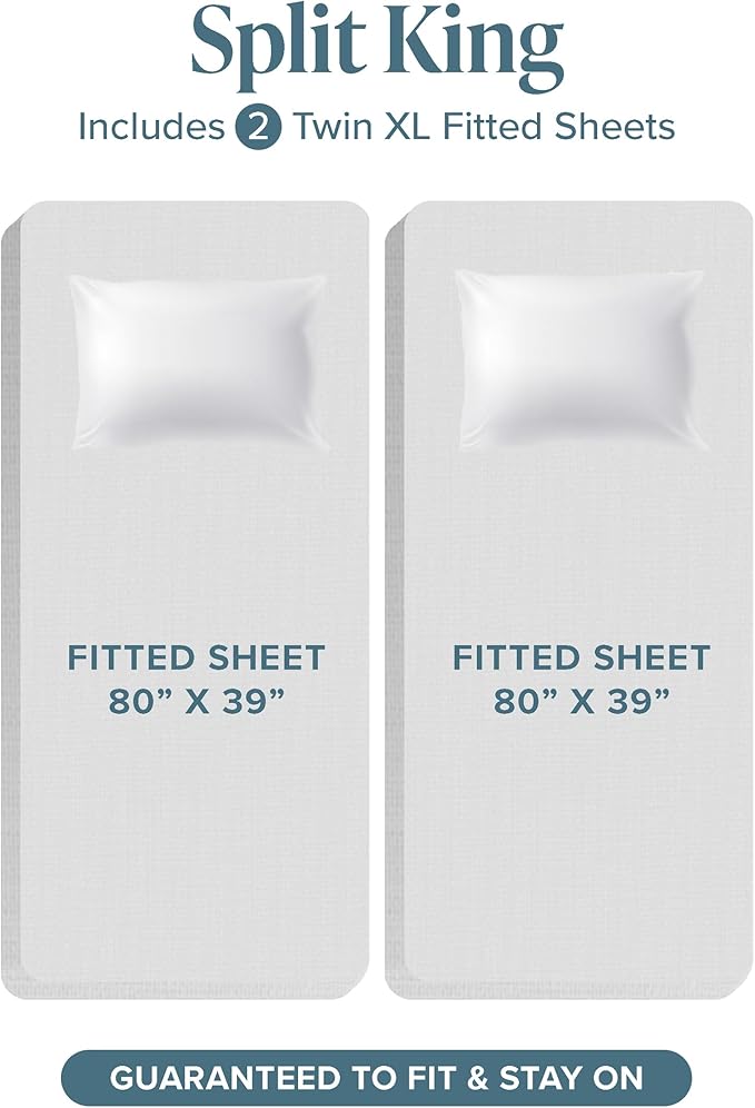 Bare Home Split King Sheet Set - 1800 Ultra-Soft Microfiber Bed Sheets - Double Brushed - Deep Pockets - Easy Fit - 5 Piece Set - Bed Sheets & Pillowcases (Split King, Grey)