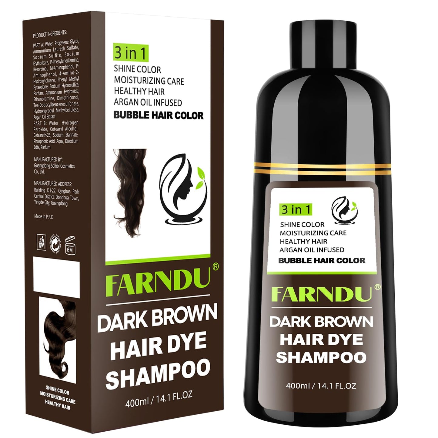 Dark Brown Hair Dye Shampoo 3 in 1 for Women Men Hair Color Shampoo Dye for Grey Hair Coverage Seimi Permanent Instant Champu Para Canas Mujer