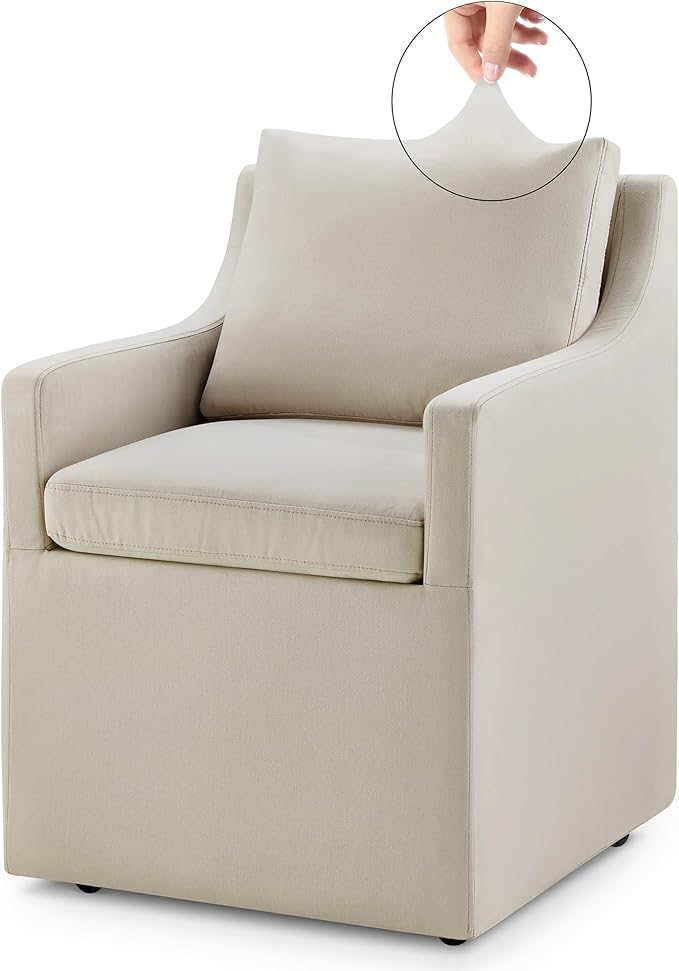 Upholstered Dining Chair Cover Replacement Machine Washable Flax Beige,Only Cover