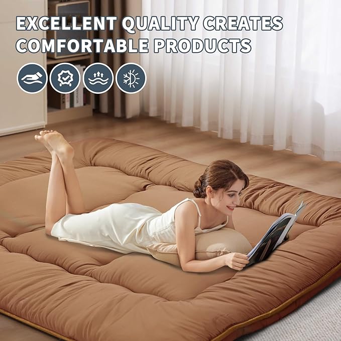 Japanese Floor Mattress,4" Thicken Japanese Floor Sleeping Pad Foldable,Futon Mattress Suitable for Camping and Guest Room (Khaki, Twin (80" x 36"))