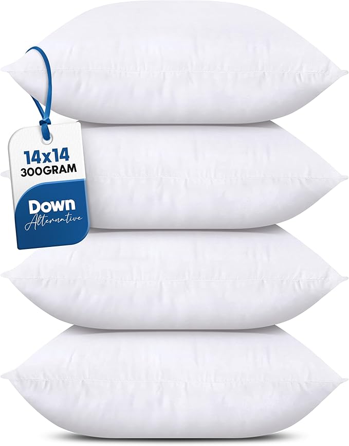 Utopia Bedding Throw Pillows (Set of 4, White), 14 x 14 Inches Pillows for Sofa, Bed and Couch Decorative Stuffer Pillow