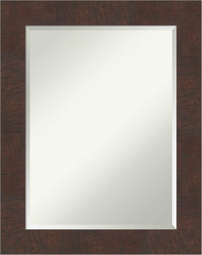 Amanti Art Brown Wall Mirror 29x23 Wildwood Brown Rectangle Bathroom Mirror for Wall Decor Living Room, Medium Rustic Farmhouse Frame, Hangs Horizonally and Vertically, Bathroom Decor, Beveled Edge