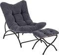 Welnow Accent Chair with Ottoman, Lounge Comfy Soft Leisure Metal Frame Reading Chair with Footrest, Upholstered Thick Cushion Seated Recliner Sofa for Living Room, Bedroom, Dorm, Dark