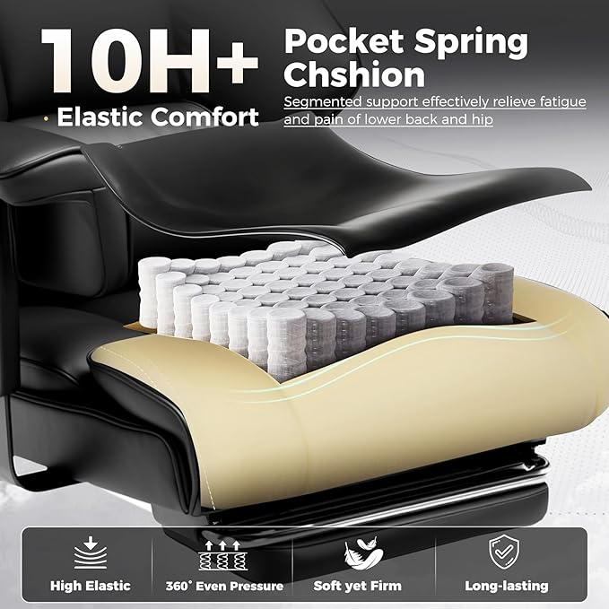 GTRACING Big and Tall Gaming Chair 400lbs Heavy Duty Office Chair with Foot Rest & Ergonomic Pocket Spring Cushion, High Back Lumbar Support for Lower Back Pain Relief, Ergo Black