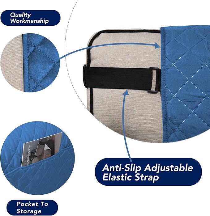 PureFit Reversible Sofa Cover Water Resistant Loveseat Couch Cover, Machine Washable Furniture Cover with Non-Slip Foam and Adjustable Strap for Dogs, Pets (Loveseat, Blue/Ivory)