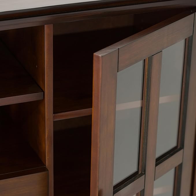 SIMPLIHOME Artisan SOLID WOOD 53 inch Wide Transitional TV Media Stand in Russet Brown For TVs up to 60 inches for the Living Room and Entertainment Center