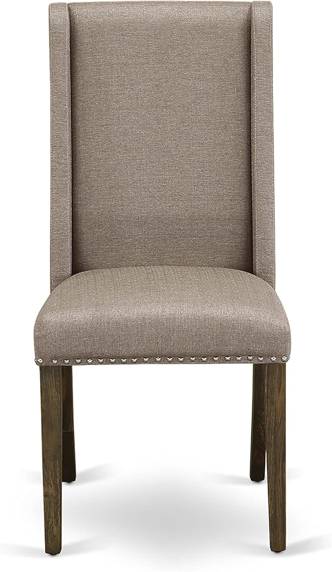 East West Furniture X797FL716-7 7 Piece Dining Table Set Consist of a Rectangle Kitchen Table with X-Legs and 6 Dark Khaki Linen Fabric Upholstered Chairs, 40x72 Inch, Multi-Color