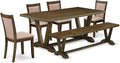 East West Furniture V777MZ716-6 6 Piece Dining Table Set Contains a Rectangle Dining Room Table with V-Legs and 4 Dark Khaki Linen Fabric Parson Chairs with a Bench, 40x72 Inch, Multi-Color